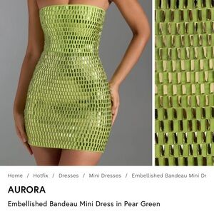 Aurora - Embellished Bandeau Mini Dress in Pear Green